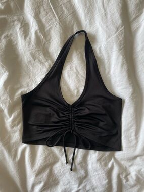 H&M Black Halter Crop Top with Neck Tie
